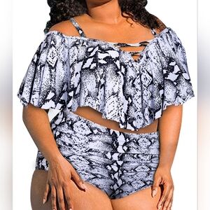 New‎ Plus Size Off The Shoulder High Waist Bikini 915 Ruffle Plus Size 20